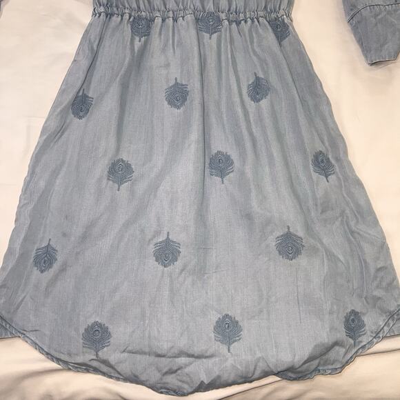 Anthropologie Holding Horses Dress Size XS Blue Chambray Plumage Embroidery READ - Picture 11 of 14